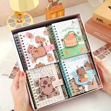 1 pieza Cuaderno tamaño A7 con tema de Capibara, estilo lindo de Capibara, 65 páginas cada uno, con espiral, páginas perforadas, tapa con , diseño de dibujos animados versátil apto para varias escenas, vuelta al cole - Multicolor - Ver 2