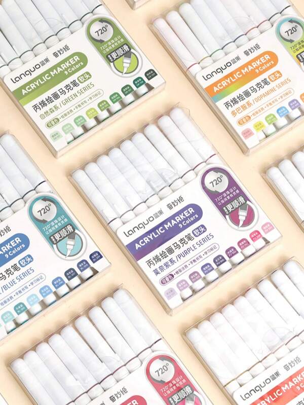 1 set di pennarelli acrilici in diversi colori, marcatori acrilici a base d'acqua, con punta a pennello morbida, adatti per tessuto, tela, roccia, vetro, legno, carta, hobby creativi fai-da-te, forniture scolastiche e per l'arte, per il rientro a scuola