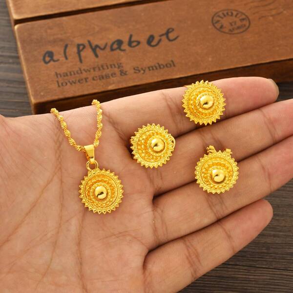 1Set Small Size Golden Africa/Middle East Traditional Jewelry Set, Women's Wedding Party Gift Set