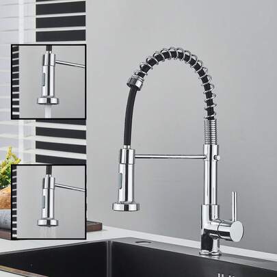 Robinet d'évier de cuisine pivotant à 360° avec douchette extractible, robinet de cuisine monotrou à poignée unique