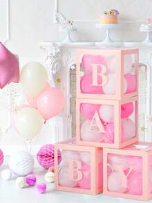 4 Pieces, Multiple Colors, Baby Box With Letters, Transparent Decorative Block Box For Displaying Gender, Transparent Balloon Box Background Suitable For Baby Showers And Birthday Parties - Multicolor - View 6
