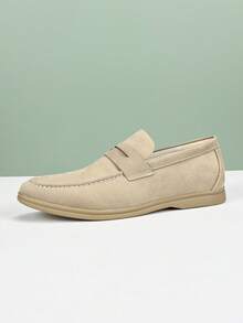 Luxury Men's Slip-On Penny Loafers, Faux Suede Casual Shoes, Soft & Comfortable, Breathable, Fashion & Elegant, Suitable For Business, Party, Wedding, Graduation, Spring/Summer/Autumn, Plus Size Old Money Chic Autumn - Khaki - View 10