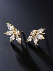 rakol 2pcs Gold-Tone Cubic Zirconia Decorative Stud Earrings - Gold - View 3