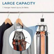 1pc Large Capacity Rotary Wooden Belt Rack Wardrobe Storage Organizer Hooks, Suitable For Belts, Bras, Vests, Ties, Scarves, Stainless Steel Hanging Hooks, Fashionable Closet Accessories