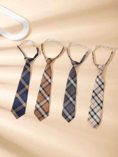 1pc Fashion Children/Teen Necktie, Casual For Graduation Photo, School Uniform, Shirt Accessory, Plaid Tie Clip
