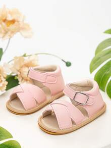 0-12个月女宝宝交叉防滑夏季PU婴儿凉鞋 - 粉色 - 查看 2