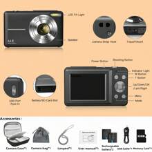 Digital Camera+Carrying & Protective Case Set, FHD 1080P 44MP Digital Point And Shoot Camera With 2 Rechargeable Batteries,32GB Memory Card+Carrying & Protective Case,Compact Small Camera For Boys Girls Beginners