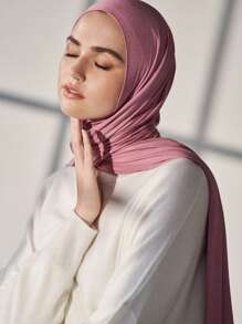 1 pieza Pañuelo de cabeza de jersey para mujer, bufanda de punto de unicolor, velo de jersey, pañuelo de cabeza de oración musulmana Abaya, apto para todas las estaciones