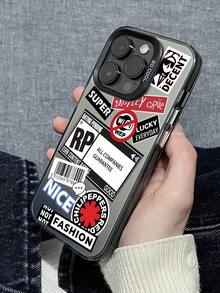 1pc Fashionable Slogan Patchwork Print Shockproof Mobile Phone Protective Case, Compatible With IPhone 11 12 13 14 11Pro Max 12Pro Max 13Pro Max 14Pro Max XR 15 15PRO 15PROMAX, GalaxyA05/A15/A25/A35/A53/A54/A55/S23/S24 Waterproof Anti-Fall Scratch Resistant - Multicolor - View 2