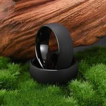 1pc 8mm Black Matte Tungsten Steel Ring, Durable & Scratch Resistant, Laser Engravable For Personalization, Suitable As Wedding Band Or Gift - Black - View 5