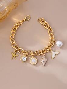 1pc Starfish & Shell Pendant Bracelet, Suitable For Women To Wear Casually In Spring/Summer - White - View 5