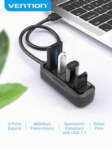 VENTION USB2.0 HUB 4 Ports USB Splitter Extender With Switch, For Laptop Pc Printer Card Reader Mouse Black Multi Used OTG Adapter - Black - View 2