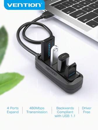 Hub USB 2.0 VENTION con 4 puertos, divisor USB con interruptor, para portátil PC impresora lector de tarjetas ratón, adaptador OTG de uso múltiple en color negro