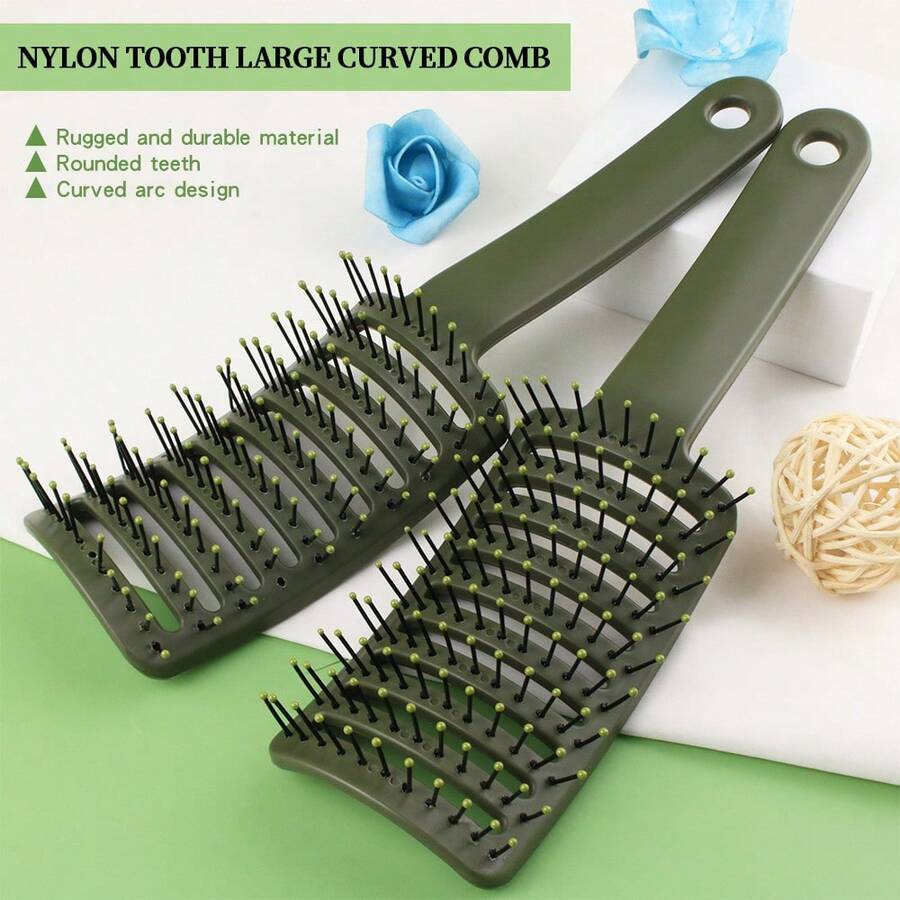 Hollow Salon Tools Hairdressing Scalp Curly Wet Vented Detangle Massage Curved Nylon Comb ABS Hairbrush