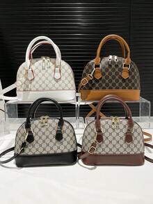 Fashionable New Shell Handbag With Retro Print, Street Style Chic Shoulder Bag, Minimalist Shell Bag For Women - Multicolor - View 2