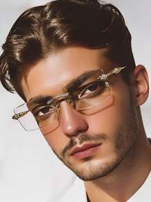 1pc Men's Metal Frame Frameless Rectangular Noble Abstinence Sexy Popular Anti-Blue Light Non-Prescription Glasses, Suitable For Summer Sun Protection, Beach, Vacation, Driving, Party, Eyeglasses In A Variety Of Colors To Choose From (Black Glasses, Transparent Glasses, Blue Glasses, Green Glasses, Pink Glasses, Brown Glasses)
