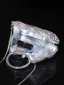 1pc Glittery Luxury Evening Handbag, Elegant Women's Crystal Studded Hand Bag, Fashionable Makeup & Perfume Purse, Handmade Metallic Diamond Embellished Clutch Bag Suitable For High-End Female Friends Attending Parties, Galas, Gatherings And Banquets (Fits 6-Inch Phone) - Multicolor - View 8