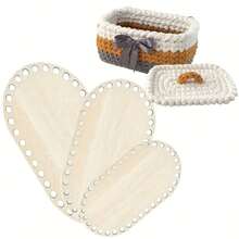 3pcs Oval Crochet Basket Bottom Plate Blank Crochet Basket, DIY Round Oval Wooden Board Small Embroidery Stretch Embroidery Frame Hole Board, 3 Sizes Wooden Floor Cover DIY Basket Weaving Crochet Supplies Bag Basket Weaving Supplies - Multicolor - View 2