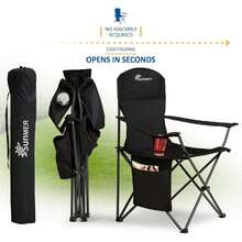 Set Of 2 Folding Camping Chairs, Extra-Wide Lightweight Outdoor Chairs With Armrests, Cup Holder And A Side Pocket, 120kg Capacity Per Chair - Black - Black - View 5