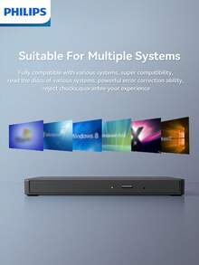 PHILIPS 飞利浦高性能外置光驱，高速读写稳定流畅，高速传输不卡顿，兼容性强，即插即用，轻薄机身，方便携带