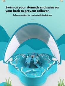 1pc Baby Inflatable Swim Trainer With Canopy, Suitable For 3 To 24 Month Infants, Intelligent Swim Training Device For Pool - Blue - View 7