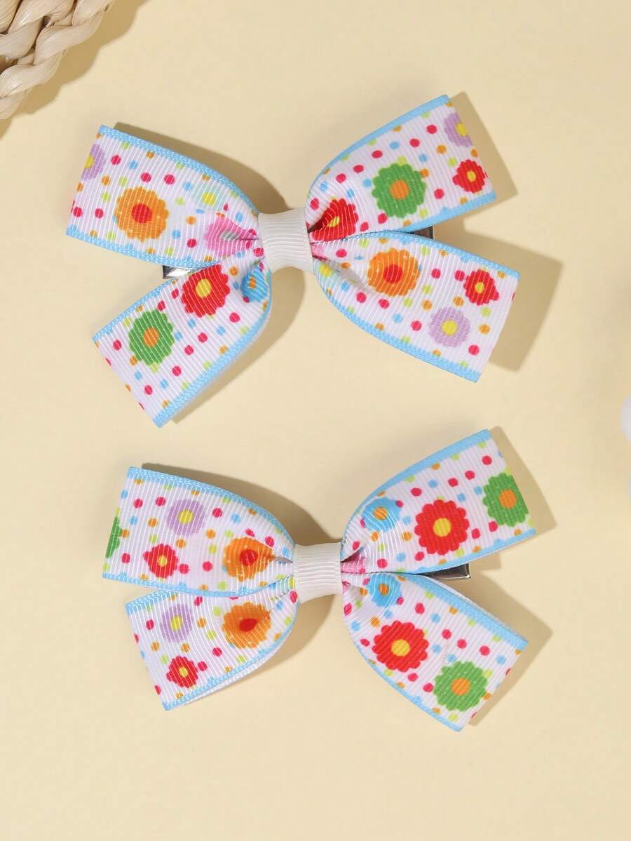 2pcs/Pack Colorful Flower Printed Teen Hair Clips, Hair Accessories - Multicolor - View 1