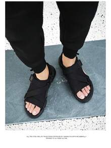 畅销渔夫凉鞋，男女通用圆头套脚凉鞋，男士夏季防滑耐磨厚底纯色软弹力拖鞋，沙滩露趾露跟凉鞋 - 黑色 - 查看 5