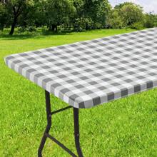 1 pieza Mantel rectangular a cuadros revestido de vinilo, mantel de vinilo con respaldo de franela que se limpia fácilmente, apto para camping, interiores y exteriores
