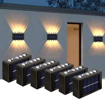 1/2/4/6pcs Solar Powered 10 LED Up Down Wall Light, Suitable For Outdoor Courtyard Garden Corridor Wall Decor Lighting