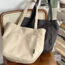 1pc Fashion Striped Canvas Beach Tote Bag For Women, 5.28-7.93gal Capacity, Waterproof Zipper Closure, Lightweight, Oil & Water Resistant, Easy To Clean, All-Weather Fabric, Versatile For Travel & Daily Use