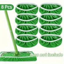 8-Piece Durable Green Polyester Mop Replacement Pad - Highly Absorbent Washable Reusable Cloth Pad, Suitable For Wet/Dry Cleaning, Elastic Band Design Suitable For Most Mops, High-Quality Household Cleaning Products