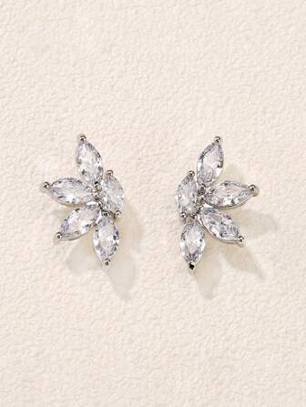 rakol 2pcs Silver Cubic Zirconia Stud Earrings