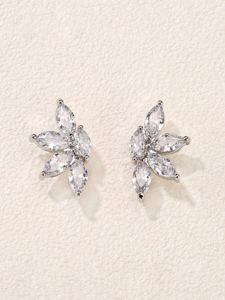 rakol 2pcs Silver Cubic Zirconia Stud Earrings