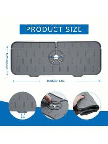 1 件厨房水槽防溅罩 - 硅胶水龙头手柄滴水槽托盘、水龙头后方洗洁精分配器和海绵架垫、厨房防护装置、适用于厨房台面和浴室的水槽配件