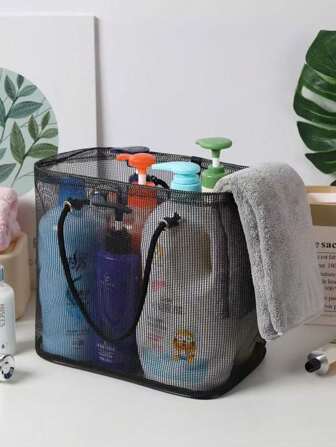 1pc Portable Travel Bath Storage Basket, Handheld Bathroom Draining Caddy, Unisex Shower Organizer, Bathroom Wash Bag, Storage Bin, Large Capacity Quick Dry Mesh Bathing Tote, Foldable Gym Swimming Bag, Beach Bag