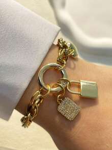 STYLEVER 1 件金色首字母手链，26 个字母手链，吊坠手链，不锈钢链条，独特风格精致手链 - 金色 - 查看 9