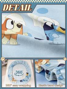 Bluey Bluey 1pc Cartoon Digital Print Fitted Sheet, Bluey Bedding, Mattress Protector, Bed Cover, Bed Sheet, Fall Decor, Cozy Home Textile, Cold Color Series Bed Sheet, Breathable And Anti-Pilling Mattress Protector, Soft And Skin-Friendly, Cartoon Pattern Bed Cover