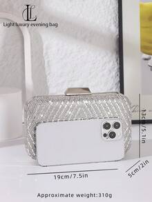 1pc Glamorous Sparkling Rhinestone Women Evening Clutch Bag, Luxurious Diamond Crystal Handbag, High-End Versatile Shoulder Crossbody Bag With Detachable Metal Chain, Suitable For Wedding, Party, Banquet, Formal Occasions, Dress Match, Holiday Gift - Silver - View 6