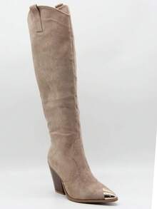 Bottes Haute Western à Talon épais And Bout Point Décoratif - KHAKI9353-1 - View 3