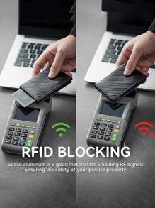 1 pieza Billetera de moda para hombre, Estuche de tarjetas de fibra de carbono de 3 colores, Soporte de tarjeta de aleación de aluminio con apertura automática, Billetera de tarjeta antirroba y antidesmagnetización, Blindaje formal/de negocios