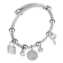 Set de 3 piezas/1 set de Multi-Colgante y Pulsera de Acero Inoxidable, con diseño de tornillo y estilo de flor de ciruelo con circonita cúbica, adecuado para uso diario y como regalo, en todas las estaciones