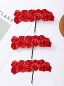3 lots de roses miniatures artificielles en papier de couleurs mélangées, fleurs artisanales petites pour artisanat, fleurs miniatures pour bouquet de mariage. Fleurs en papier miniatures avec tiges pour artisanat DIY, scrapbooking et embellissement