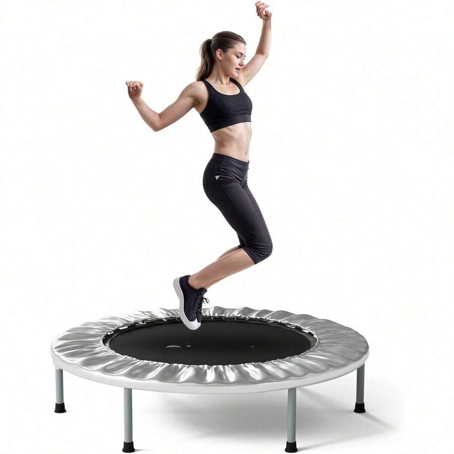 36''/ 38'' Foldable Fitness Trampoline - Max Load 170lbs/220lbs, Rebounder With Adjustable Foam Handle Indoor/Outdoor Fitness Body Exercise - Silvery - View 1