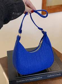 1 pieza Bolso de estilo coreano a la moda con estampado de piedra, de unicolor, bolso de hombro casual, con cremallera suave, en una variedad de colores de macarons, con un estilo artístico elegante y fresco, apto para compras, viajes, desplazamientos, bolso de media luna de estilo casual retro de fieltro
