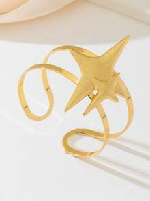 1pc Minimalist Double Cross Star Shaped Adjustable Open Bangle, Holiday Party Gift - Yellow Gold - View 3