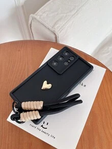 可爱黑金爱心图案手机壳，带手带，时尚手机壳，兼容三星 Galaxy S25、S24、S24 Plus/S24+、S24 Ultra、S24 FE、S20、S21、S22、S23、11/11 Pro/11 Pro Max/12/12 Pro，防水、防震、防摔、防刮，春季生日礼物 - 黑色 - 查看 4