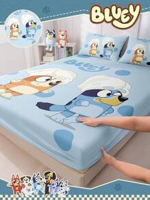 Bluey Bluey 1pc Cartoon Digital Print Fitted Sheet, Bluey Bedding, Mattress Protector, Bed Cover, Bed Sheet, Fall Decor, Cozy Home Textile, Cold Color Series Bed Sheet, Breathable And Anti-Pilling Mattress Protector, Soft And Skin-Friendly, Cartoon Pattern Bed Cover