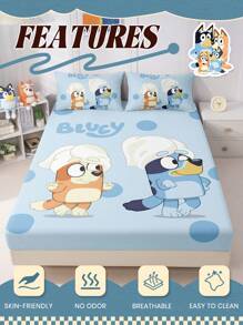 Bluey Bluey 1pc Cartoon Digital Print Fitted Sheet, Bluey Bedding, Mattress Protector, Bed Cover, Bed Sheet, Fall Decor, Cozy Home Textile, Cold Color Series Bed Sheet, Breathable And Anti-Pilling Mattress Protector, Soft And Skin-Friendly, Cartoon Pattern Bed Cover