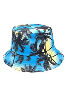 Cappello a secchiello stampato con albero di cocco su entrambi i lati, cappello da sole casual da esterno con protezione, adatto per uomo e donna, ideale per viaggi e vacanze