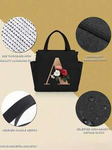 个性化字母保温午餐包 - 帆布保温午餐袋，拉链封口，大容量铝箔内衬，适合工作和学习使用，便携式手提午餐包，食物保冷袋，是工作、学校、旅行和妇女节的理想礼物。轻便可重复使用，防溅水，适合野餐、办公室、学校和户外活动 - 易于清洁，防水，设计紧凑。